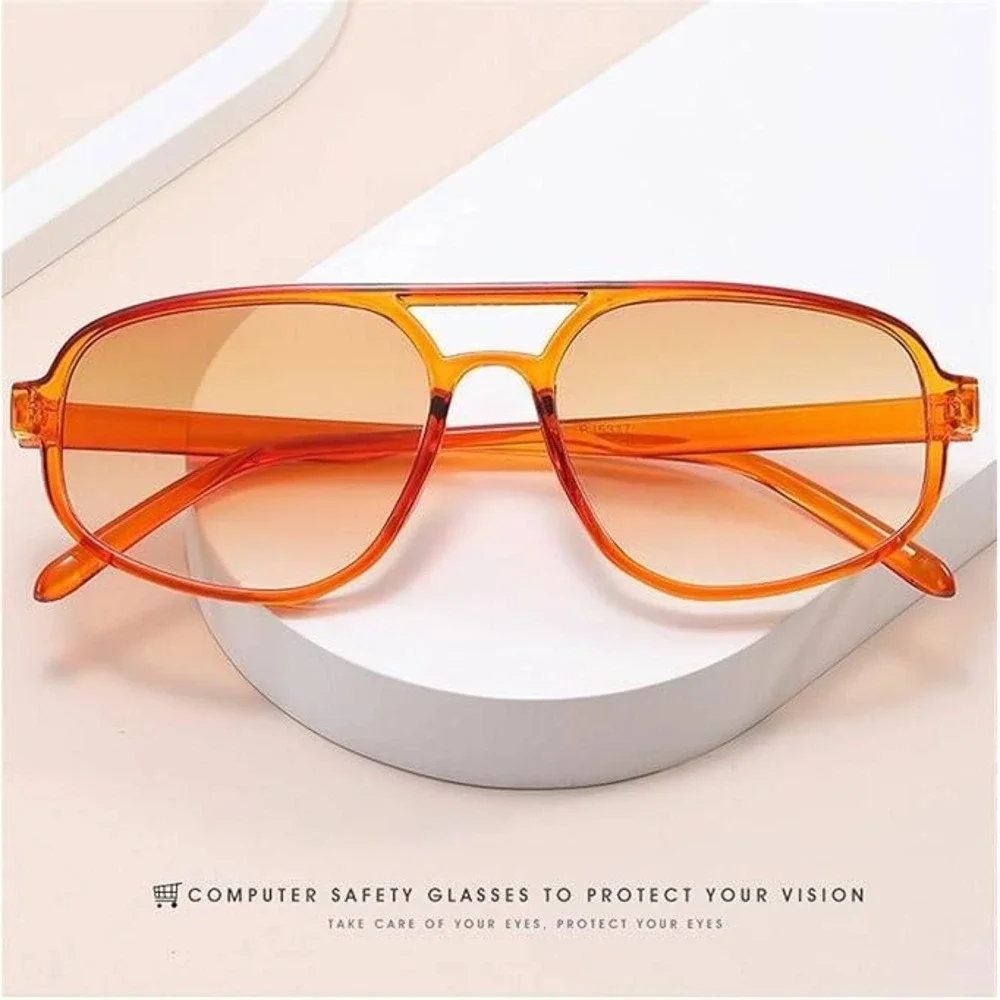 Retro Aviator Sunglasses Orange Gradient Lenses Men's Fashion Eyewear‎ UV400 New